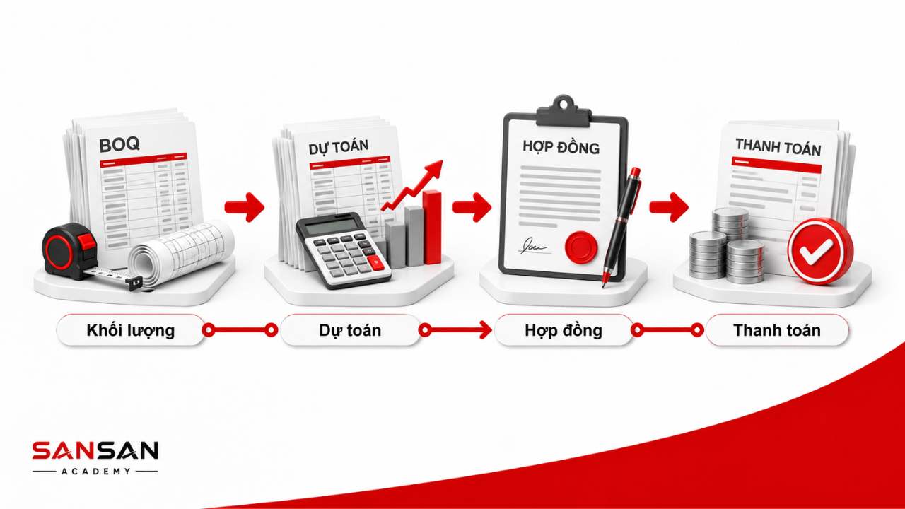 QS kiểm soát khối lượng dự toán hợp đồng và thanh toán dự án