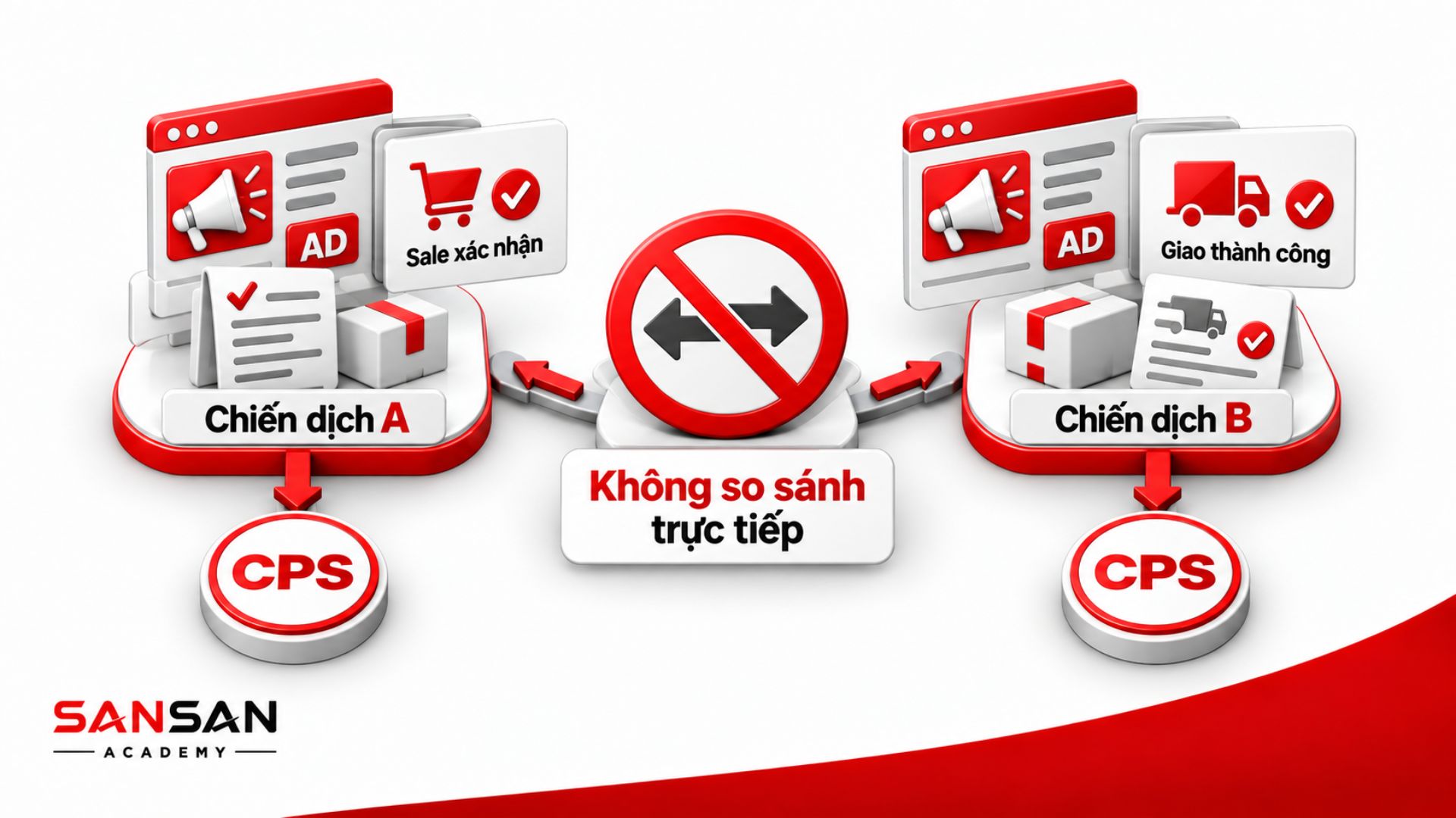 Không nên so sánh CPS giữa chiến dịch có cách ghi nhận sale khác nhau