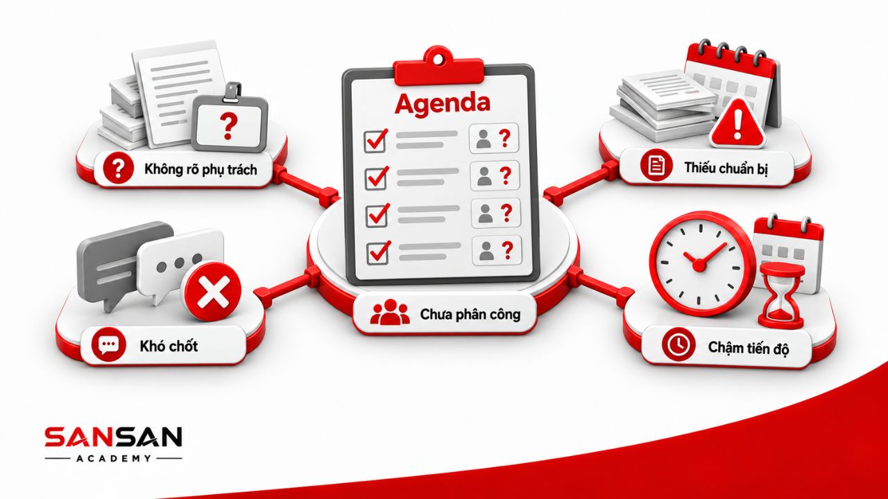 Agenda thiếu người phụ trách dễ dẫn đến chậm tiến độ