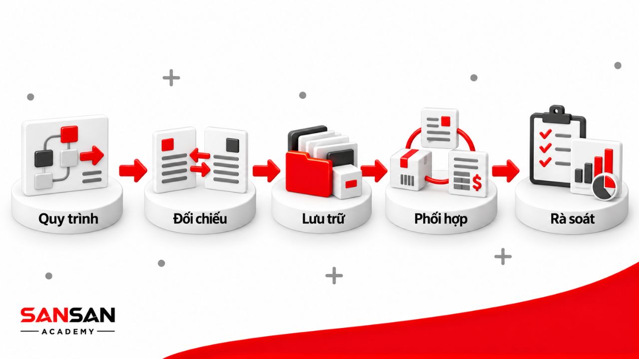 Người mới làm kế toán kho cần biết quy trình, đối chiếu, lưu trữ, phối hợp và rà soát số liệu.