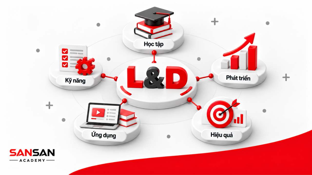 L&D gồm học tập, phát triển kỹ năng, ứng dụng kiến thức và nâng cao hiệu quả công việc