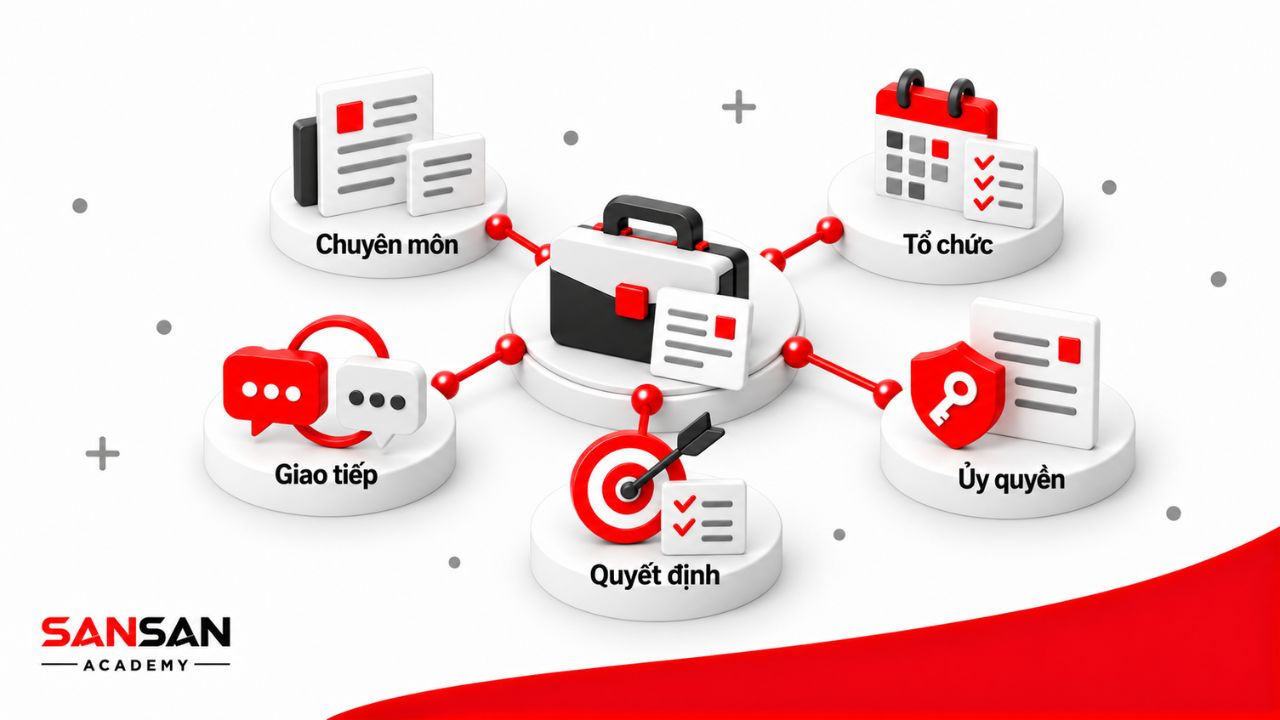 Kỹ năng của Deputy gồm chuyên môn, tổ chức công việc, giao tiếp, ra quyết định và làm việc đúng phạm vi ủy quyền.