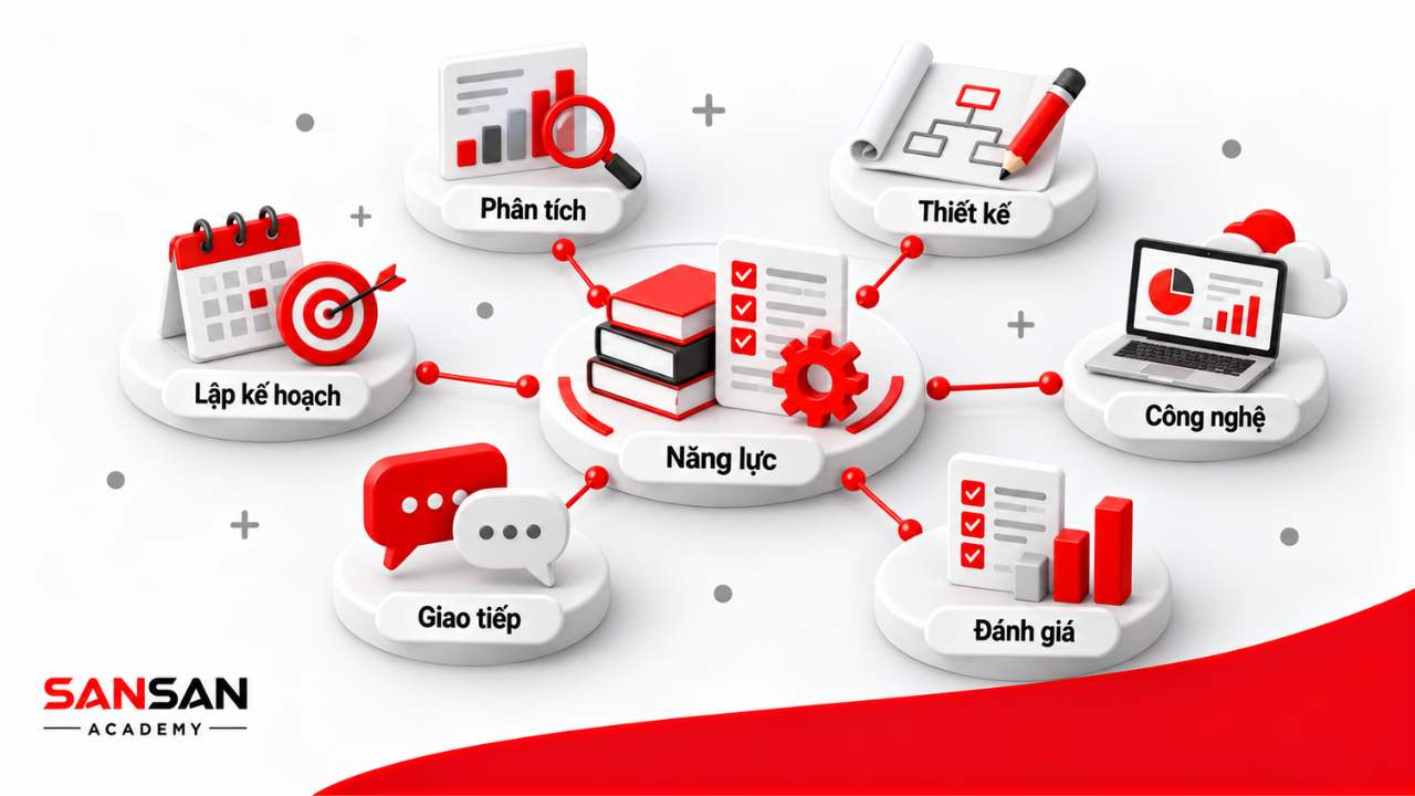 Năng lực người làm L&D gồm lập kế hoạch, phân tích, thiết kế, công nghệ, giao tiếp và đánh giá