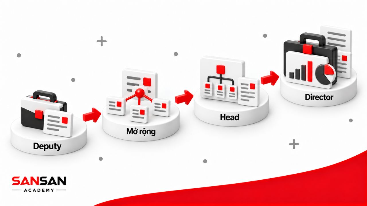 Lộ trình Deputy có thể đi từ vị trí cấp phó, mở rộng phạm vi quản lý đến Head hoặc Director tùy cơ cấu doanh nghiệp.