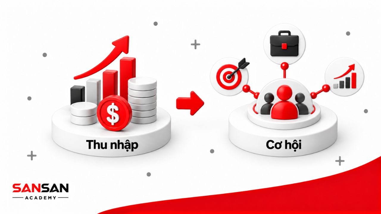Thu nhập giám đốc kinh doanh gắn với lương cố định, kết quả kinh doanh và cơ hội phát triển lên các vị trí lãnh đạo cao hơn.