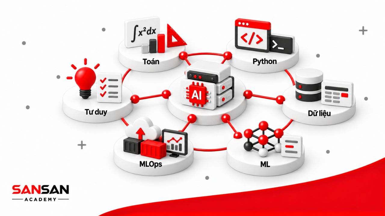 Nền tảng AI Engineer gồm toán, Python, dữ liệu, machine learning, MLOps và tư duy giải quyết vấn đề.