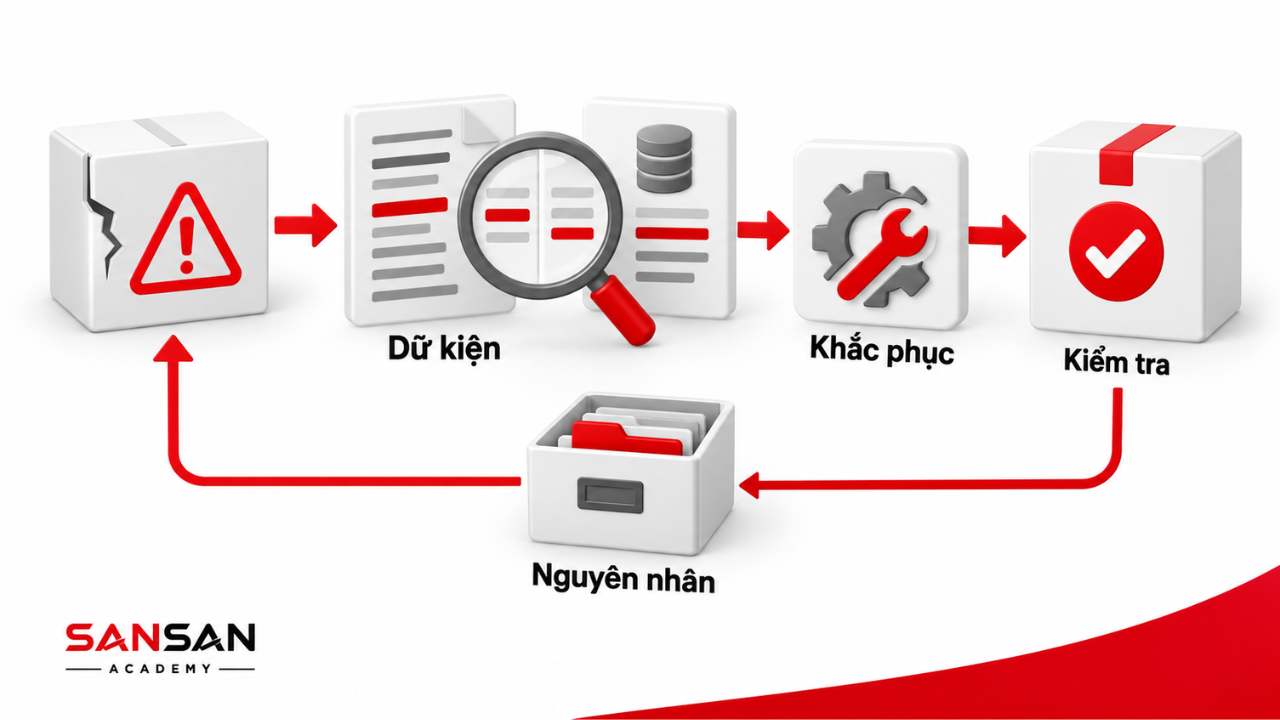 Đối chiếu dữ kiện, khắc phục, kiểm tra và ghi nhận nguyên nhân lỗi