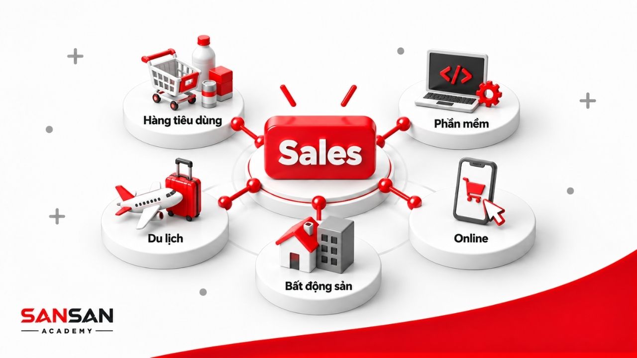 Nhân viên kinh doanh làm việc trong hàng tiêu dùng, phần mềm, du lịch, bất động sản và bán hàng online