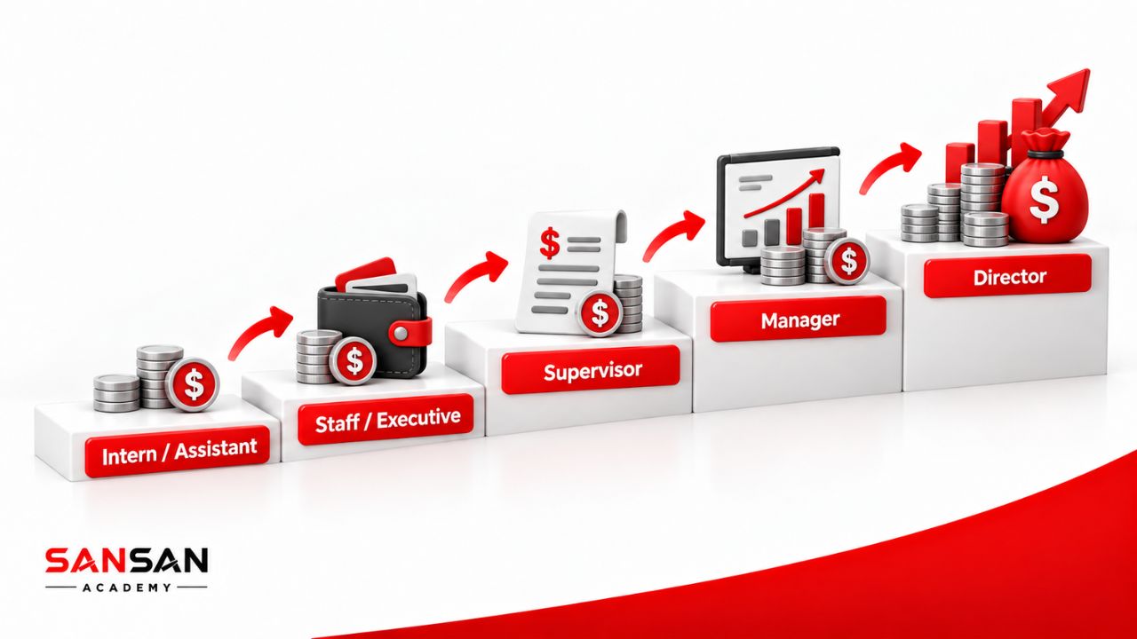 Thu nhập Operation được thể hiện theo các cấp từ Intern, Staff, Supervisor, Manager đến Director.