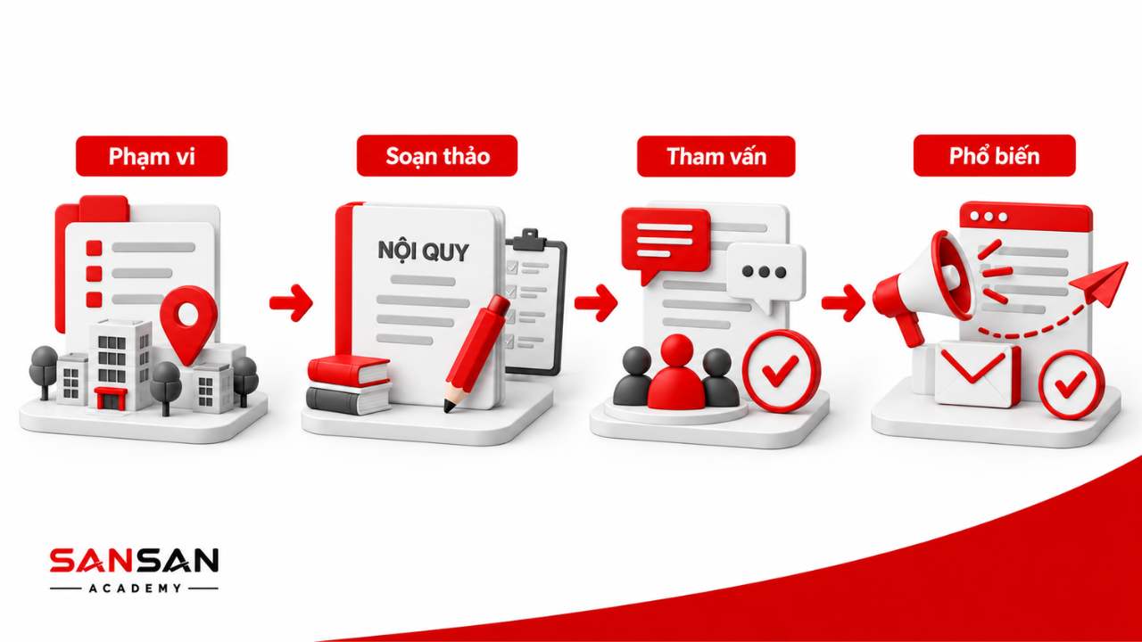 Quy trình xây dựng nội quy công ty từ xác định phạm vi đến phổ biến