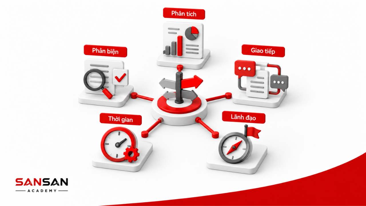 Các kỹ năng hỗ trợ ra quyết định gồm phân tích phản biện giao tiếp quản lý thời gian và lãnh đạo