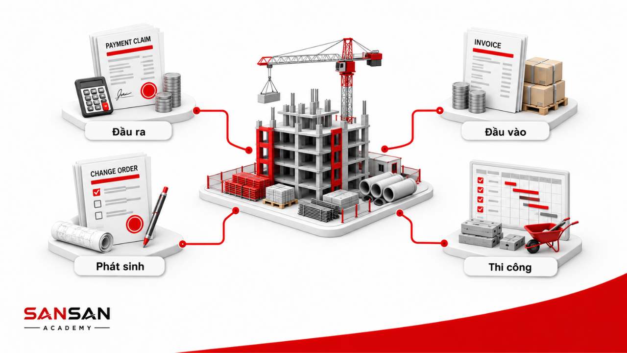 Công việc QS nhà thầu từ đầu vào thi công phát sinh đến thanh toán đầu ra