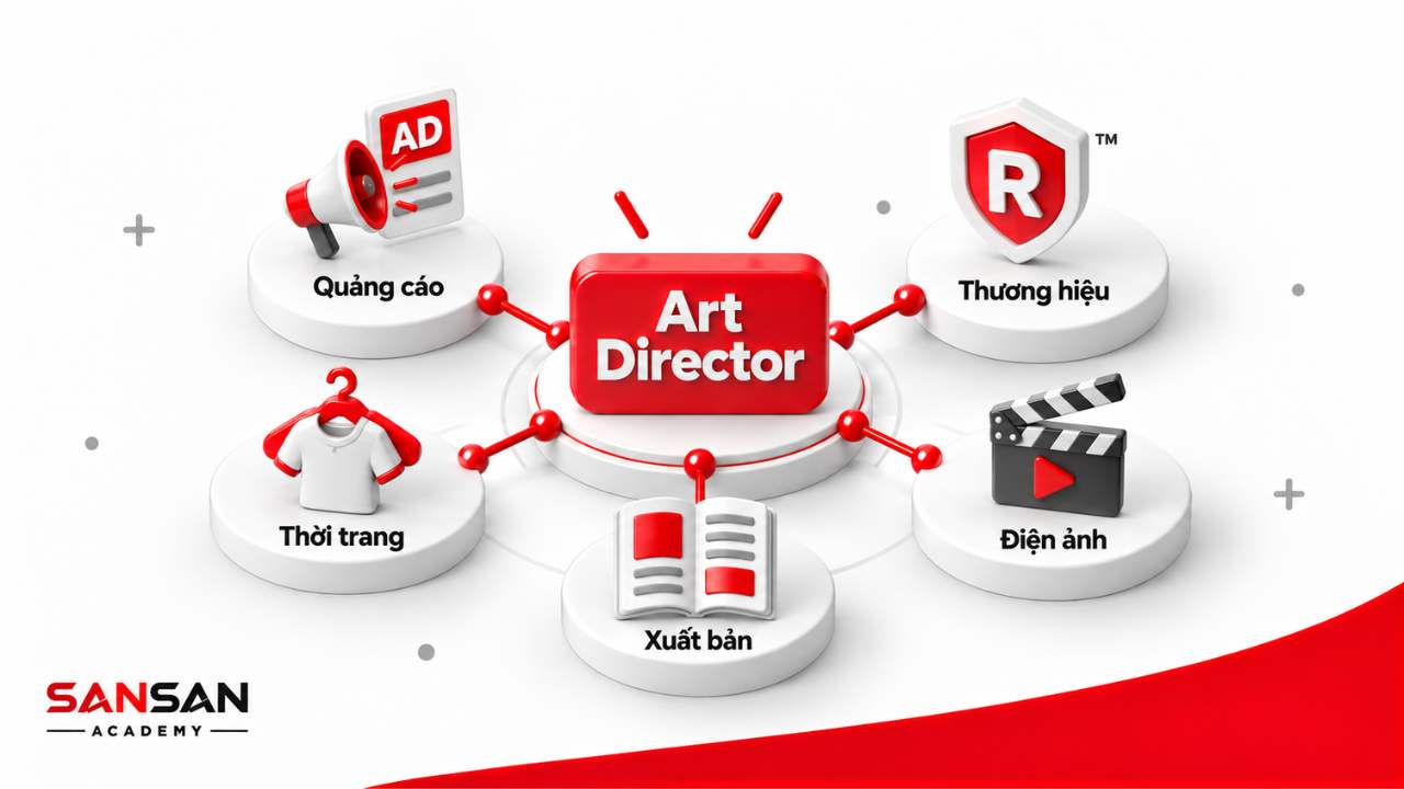 Art Director tham gia xuyên suốt dự án, từ tiếp nhận yêu cầu và phát triển concept đến giám sát, phản hồi và kiểm soát sản phẩm cuối.