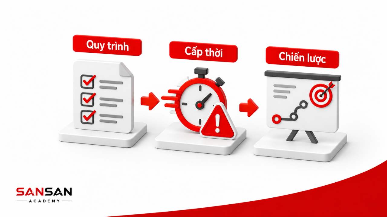 Ba cấp độ ra quyết định gồm theo quy trình cấp thời và chiến lược