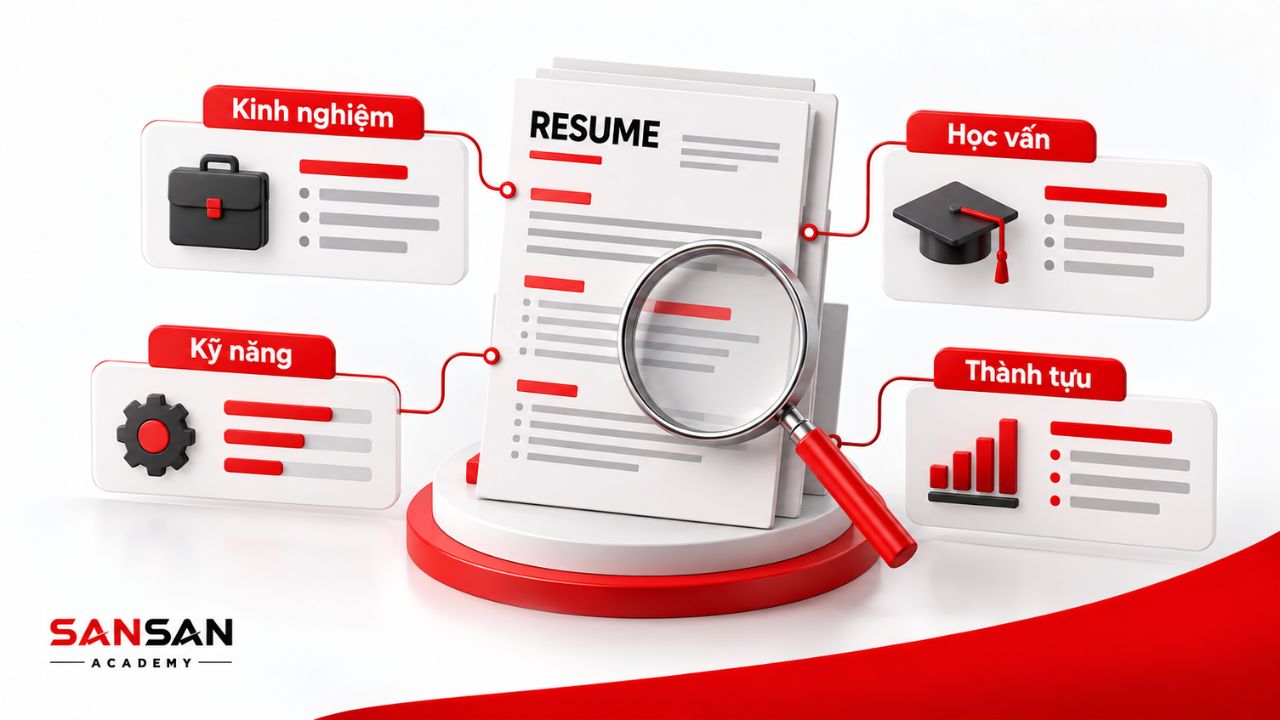 Resume tổng hợp kinh nghiệm, học vấn, kỹ năng và thành tựu để nhà tuyển dụng xem xét.