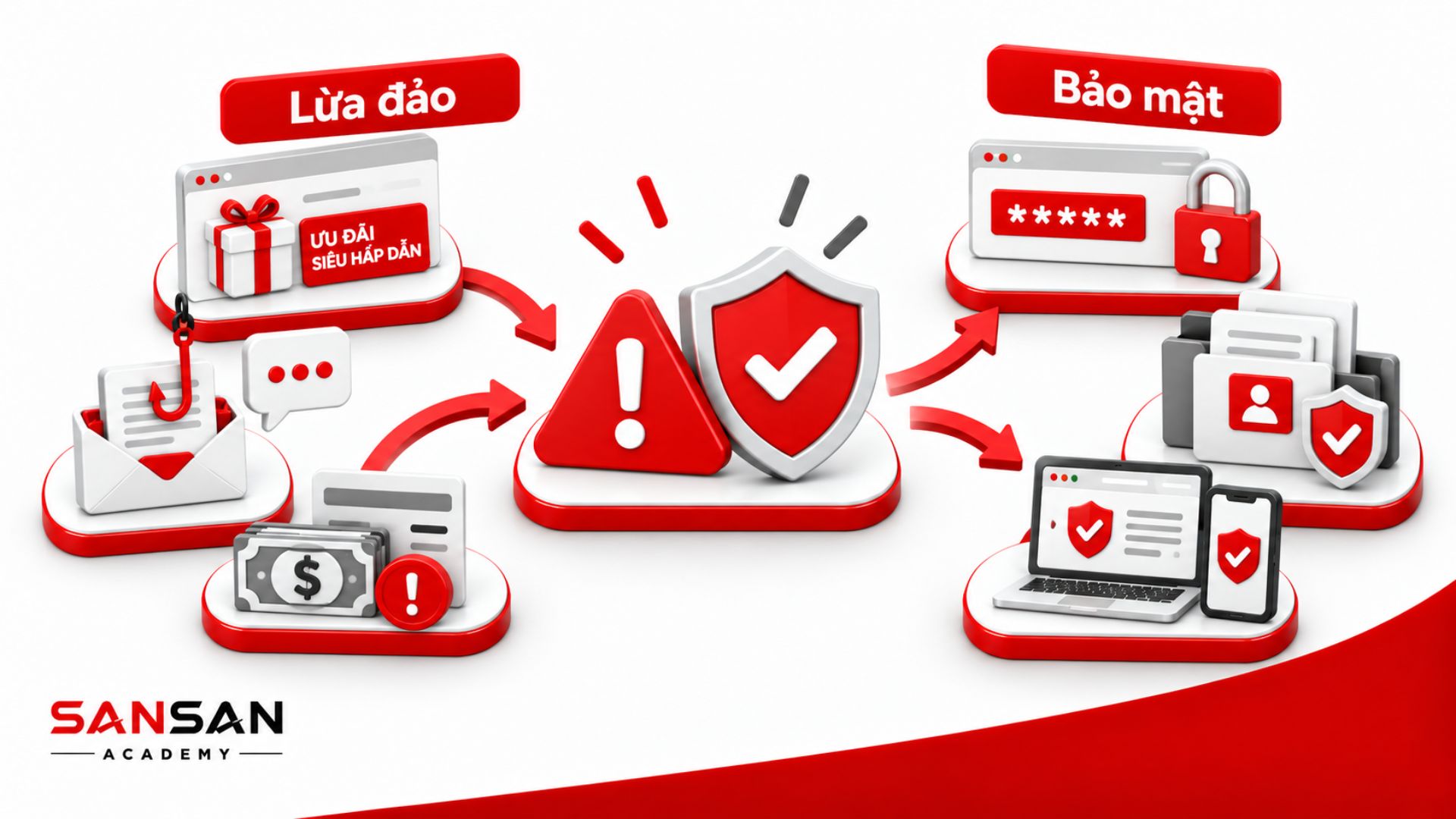 Rủi ro lừa đảo trực tuyến đối lập với các lớp bảo vệ thông tin