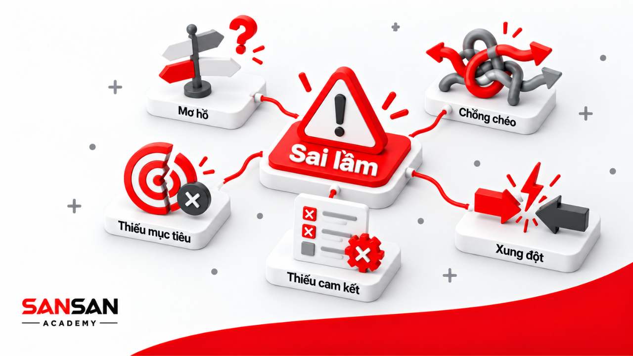 Sai lầm khi xây dựng Core Team gồm thiếu mục tiêu, vai trò mơ hồ, chồng chéo, xung đột và thiếu cam kết