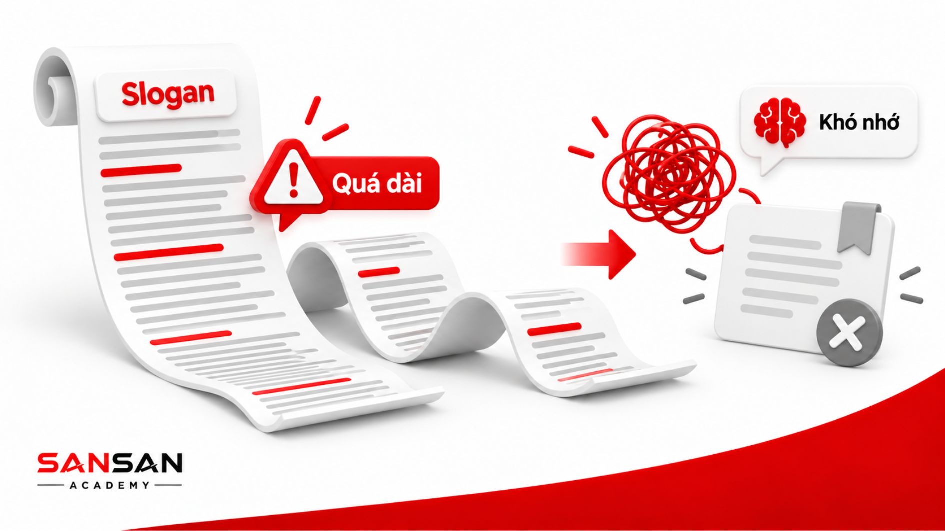 Slogan quá dài và chứa nhiều thông tin khiến thông điệp trở nên khó nhớ và khó tiếp nhận.