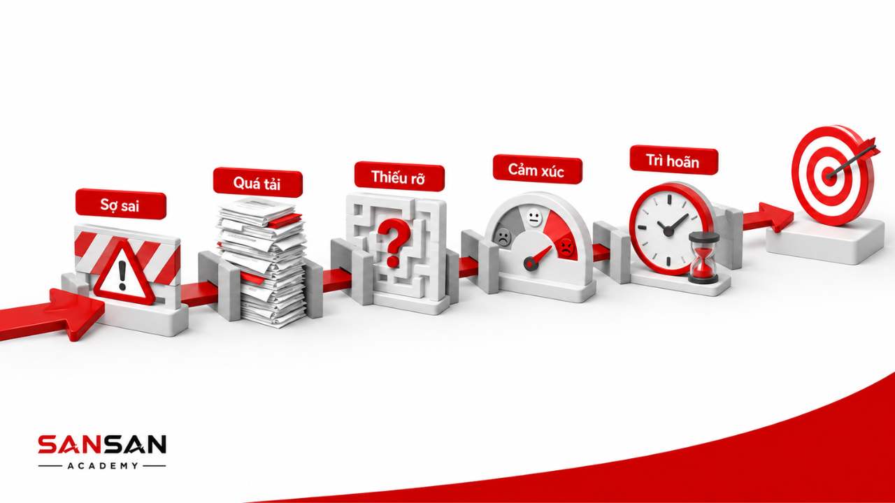 Những rào cản khi ra quyết định gồm sợ sai quá tải thiếu rõ ràng cảm xúc và trì hoãn
