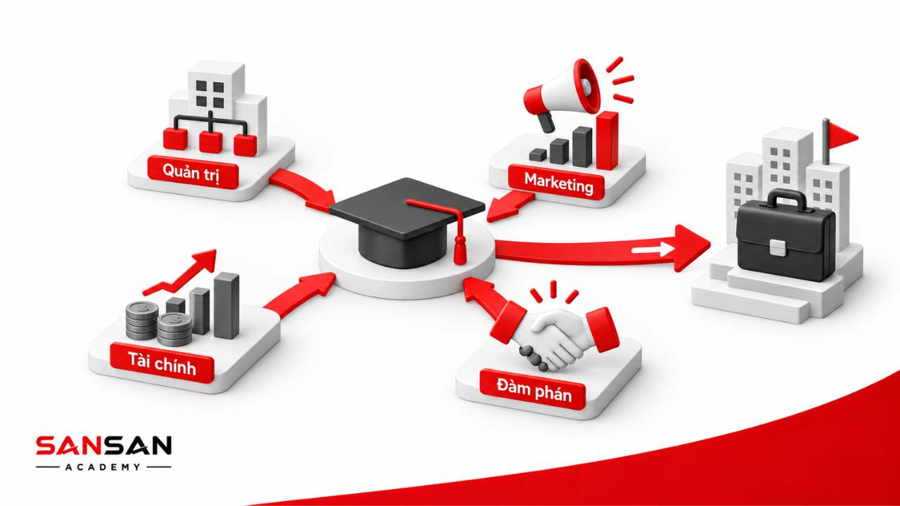 Các nền tảng phù hợp để làm Business Development gồm quản trị marketing tài chính và đàm phán