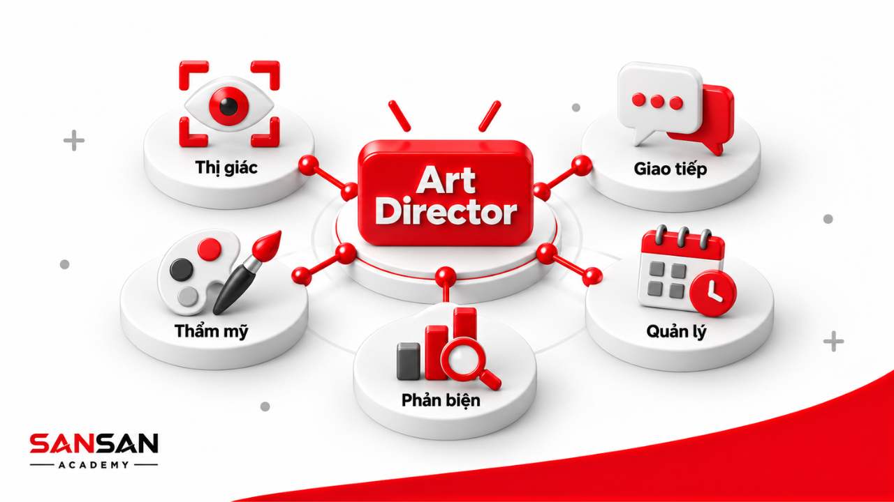Kỹ năng Art Director gồm tư duy thị giác, thẩm mỹ, giao tiếp, phản biện và quản lý