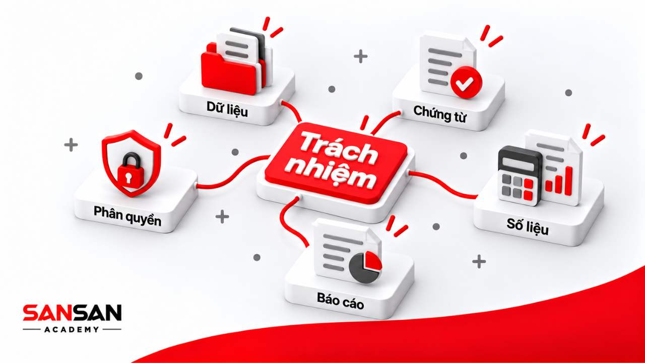 Trách nhiệm của nhân viên kế toán với phân quyền, dữ liệu, chứng từ, số liệu và báo cáo