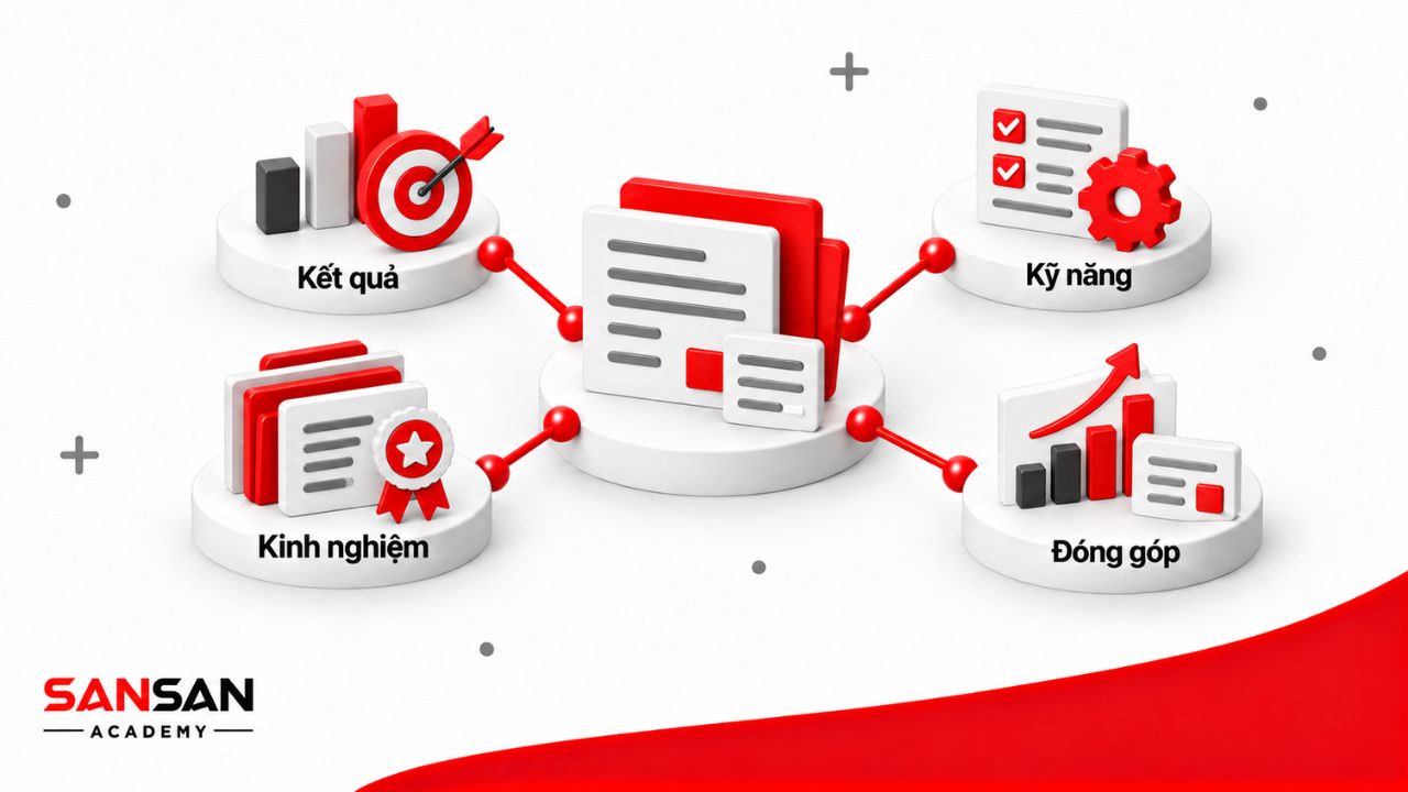 Giá trị cá nhân được chứng minh qua kết quả đã đạt, kinh nghiệm liên quan, kỹ năng phù hợp và đóng góp có thể mang lại cho doanh nghiệp.