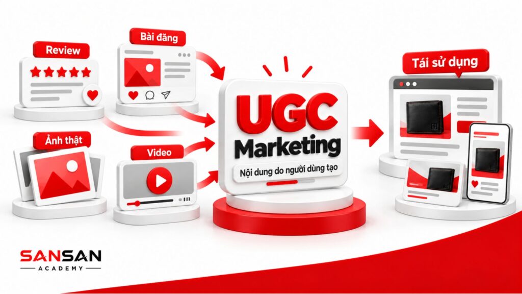 UGC Marketing sử dụng review, bài đăng, ảnh thật và video do người dùng tạo để tái sử dụng trên các điểm chạm của thương hiệu.