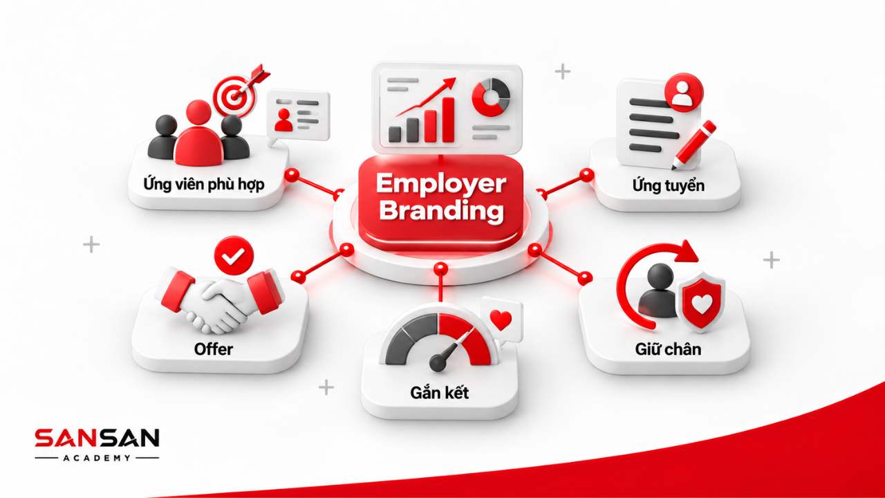 Đo lường Employer Branding qua ứng viên phù hợp, ứng tuyển, offer, gắn kết và giữ chân