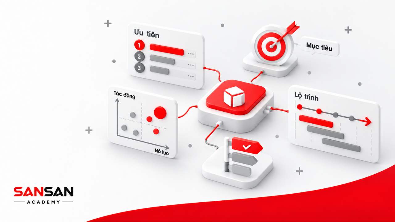 Product Manager xác định ưu tiên phát triển sản phẩm dựa trên mục tiêu, tác động, nỗ lực và lộ trình triển khai