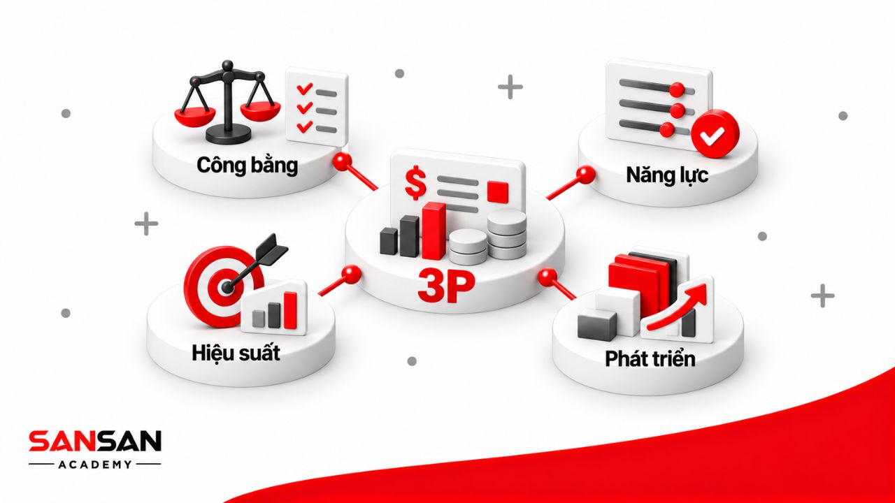 Hệ thống lương 3P hỗ trợ công bằng trả lương, ghi nhận năng lực, gắn thu nhập với hiệu suất và thúc đẩy phát triển nhân sự.