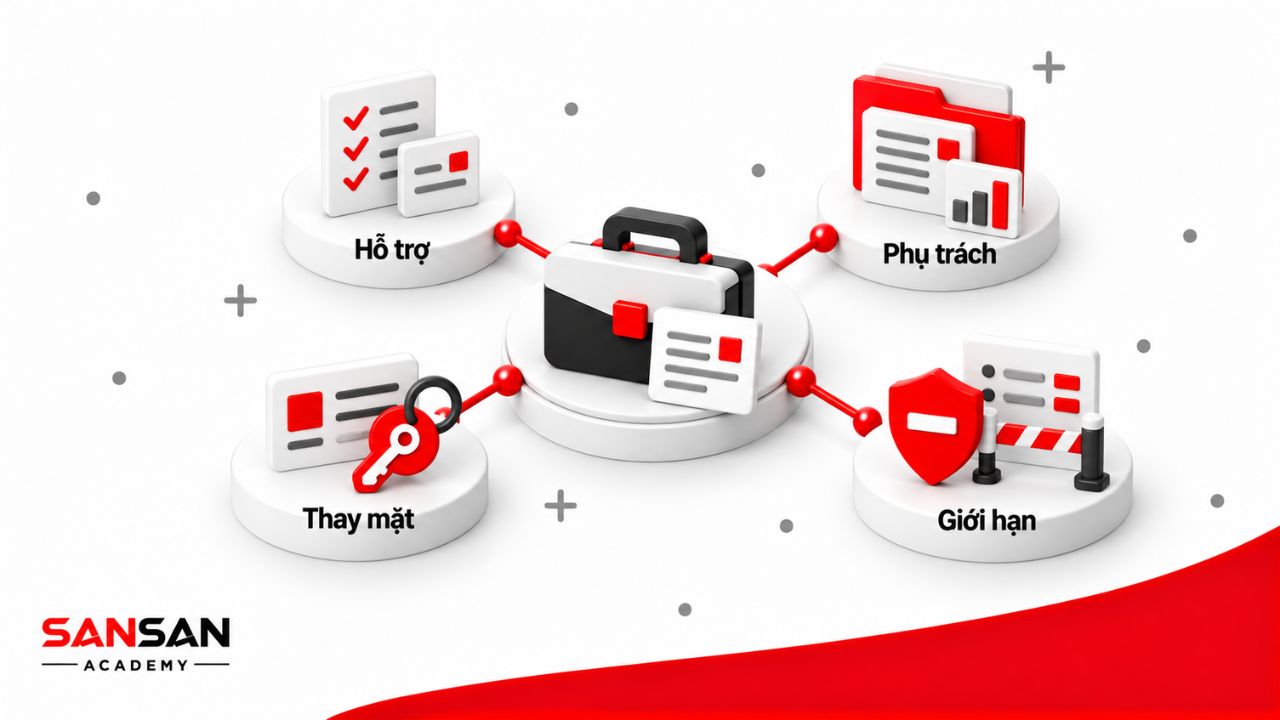 Vai trò Deputy gồm hỗ trợ người đứng đầu, phụ trách lĩnh vực riêng, thay mặt khi được giao và tuân thủ giới hạn quyền hạn.