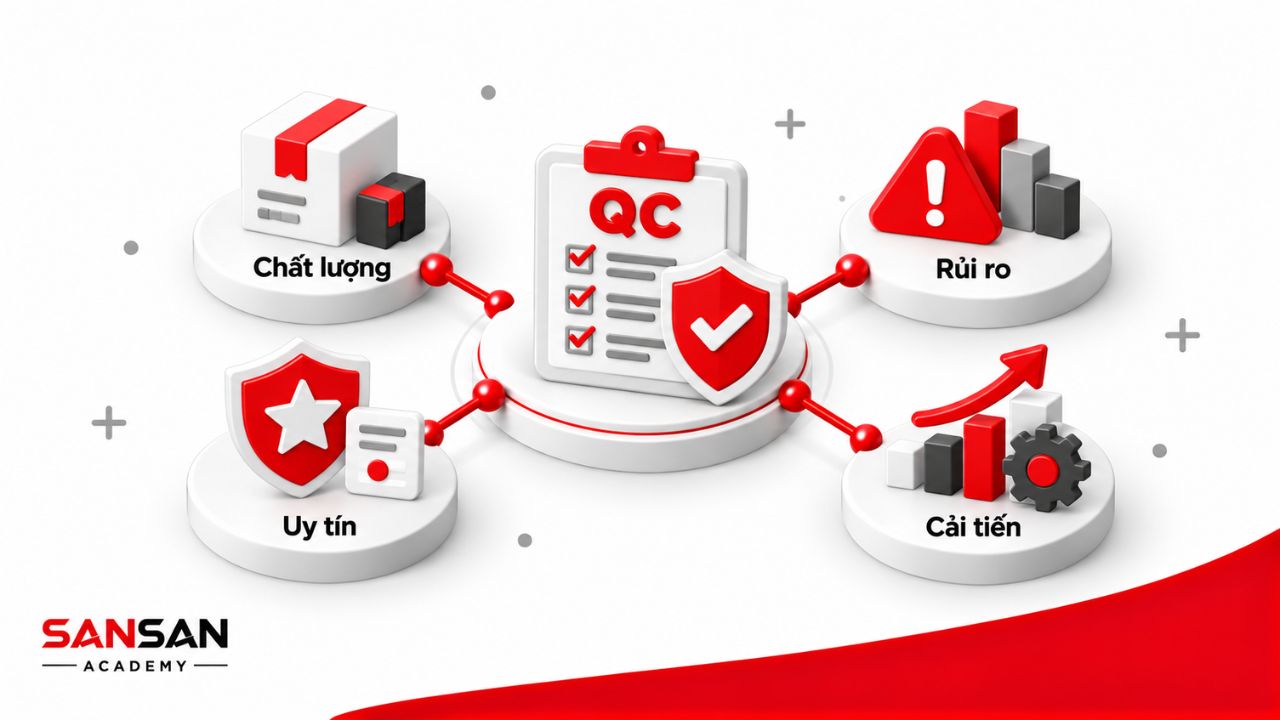 QC góp phần duy trì chất lượng, hạn chế rủi ro, bảo vệ uy tín và cung cấp dữ liệu cho hoạt động cải tiến.