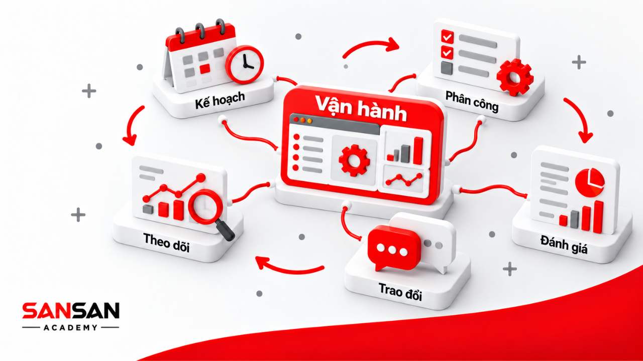 Vận hành Core Team qua kế hoạch, phân công, theo dõi, trao đổi và đánh giá