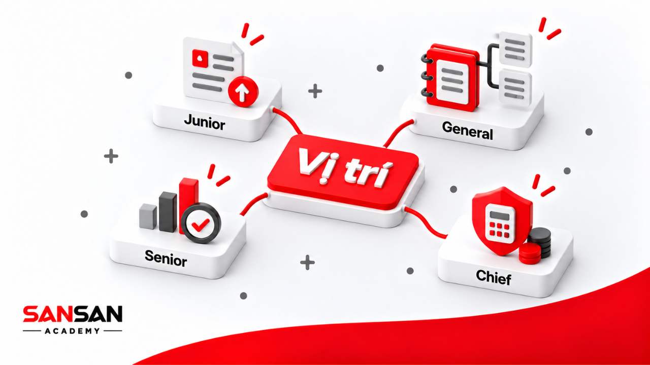 Các vị trí Accountant phổ biến gồm Junior, General, Senior và Chief Accountant