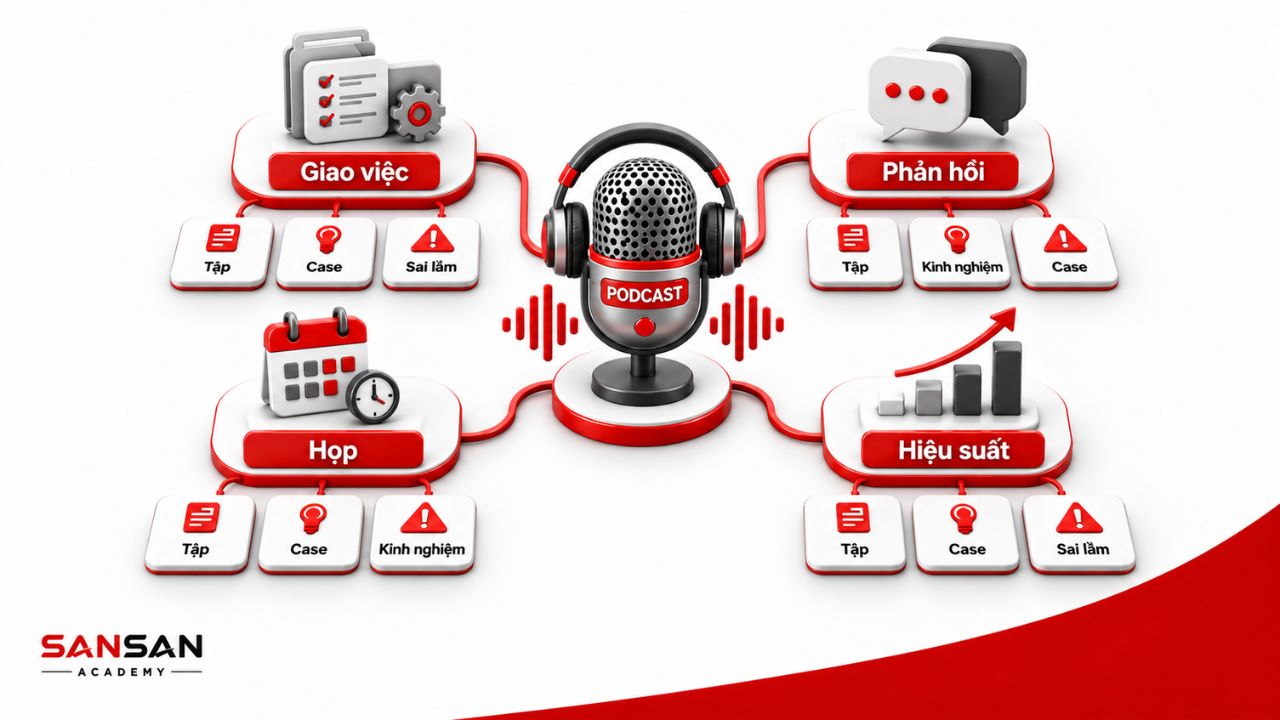 Bốn content pillar tạo nhiều nhóm ý tưởng cho một podcast