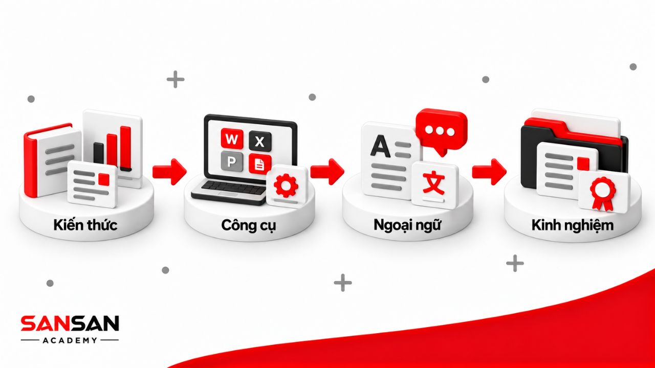 Yêu cầu đối với trợ lý giám đốc gồm kiến thức nền, khả năng dùng công cụ văn phòng, ngoại ngữ và kinh nghiệm làm việc.