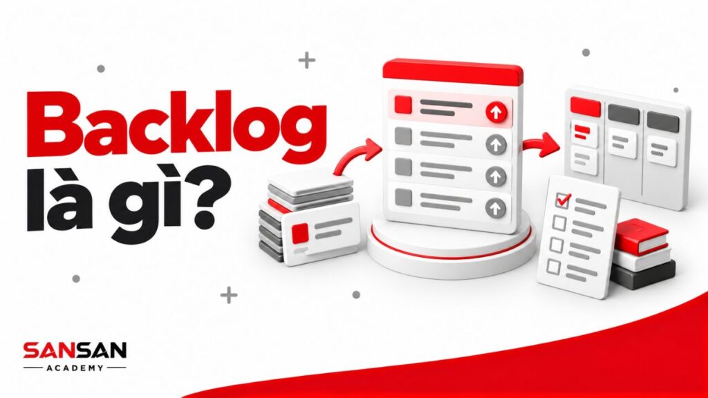 Danh sách backlog có thứ tự ưu tiên kết nối các hạng mục công việc.