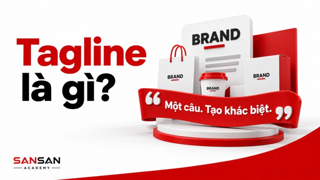 Tagline là gì với hình ảnh câu thông điệp ngắn đại diện cho thương hiệu và được ứng dụng đồng bộ trên sản phẩm, bao bì và các điểm chạm.