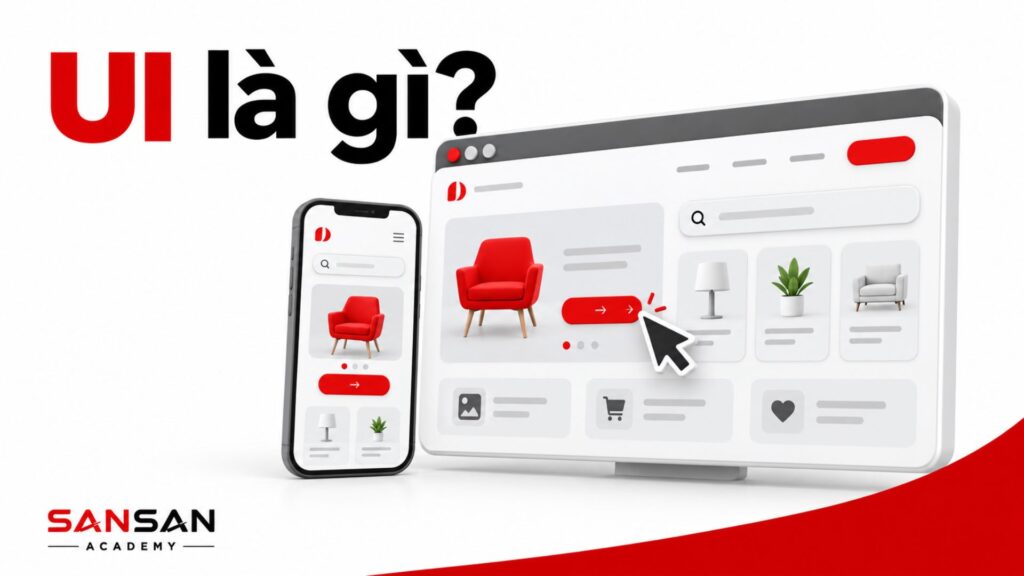 UI là giao diện người dùng gồm các yếu tố trực quan và tương tác giúp người dùng thao tác với website hoặc ứng dụng.