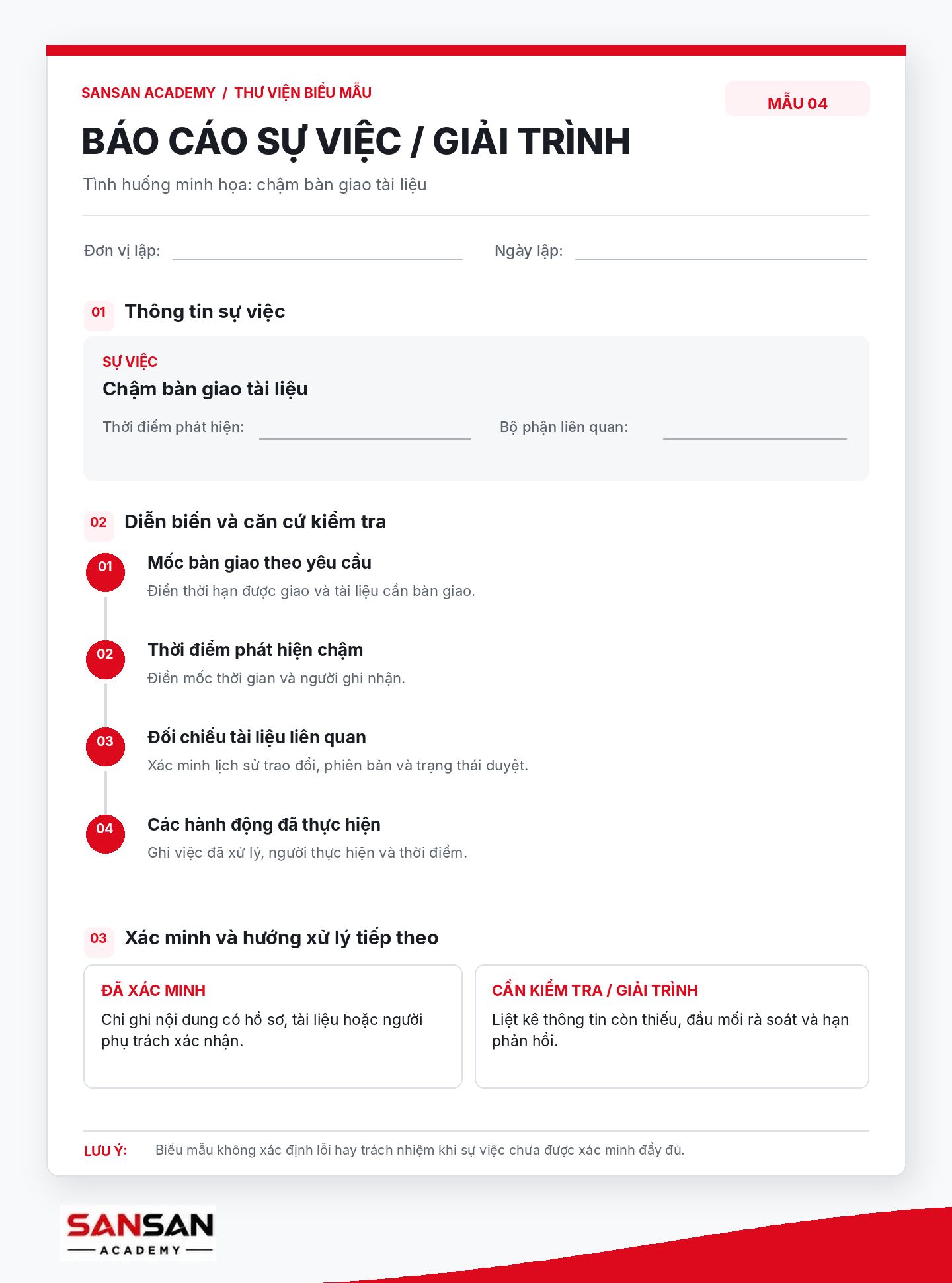 Mẫu báo cáo sự việc/giải trình.