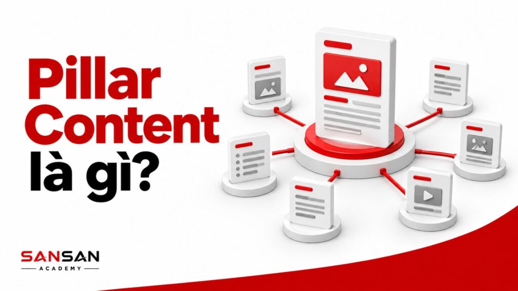 Pillar Content là gì với một nội dung trụ cột ở trung tâm liên kết đến nhiều nội dung vệ tinh như bài viết, hình ảnh, danh sách và video.