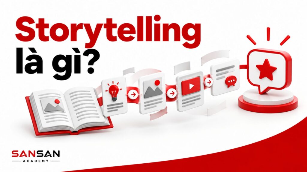 Storytelling là cách biến thông tin thành câu chuyện có trình tự bằng hình ảnh, ý tưởng, nội dung và điểm nhấn giúp người xem dễ ghi nhớ.