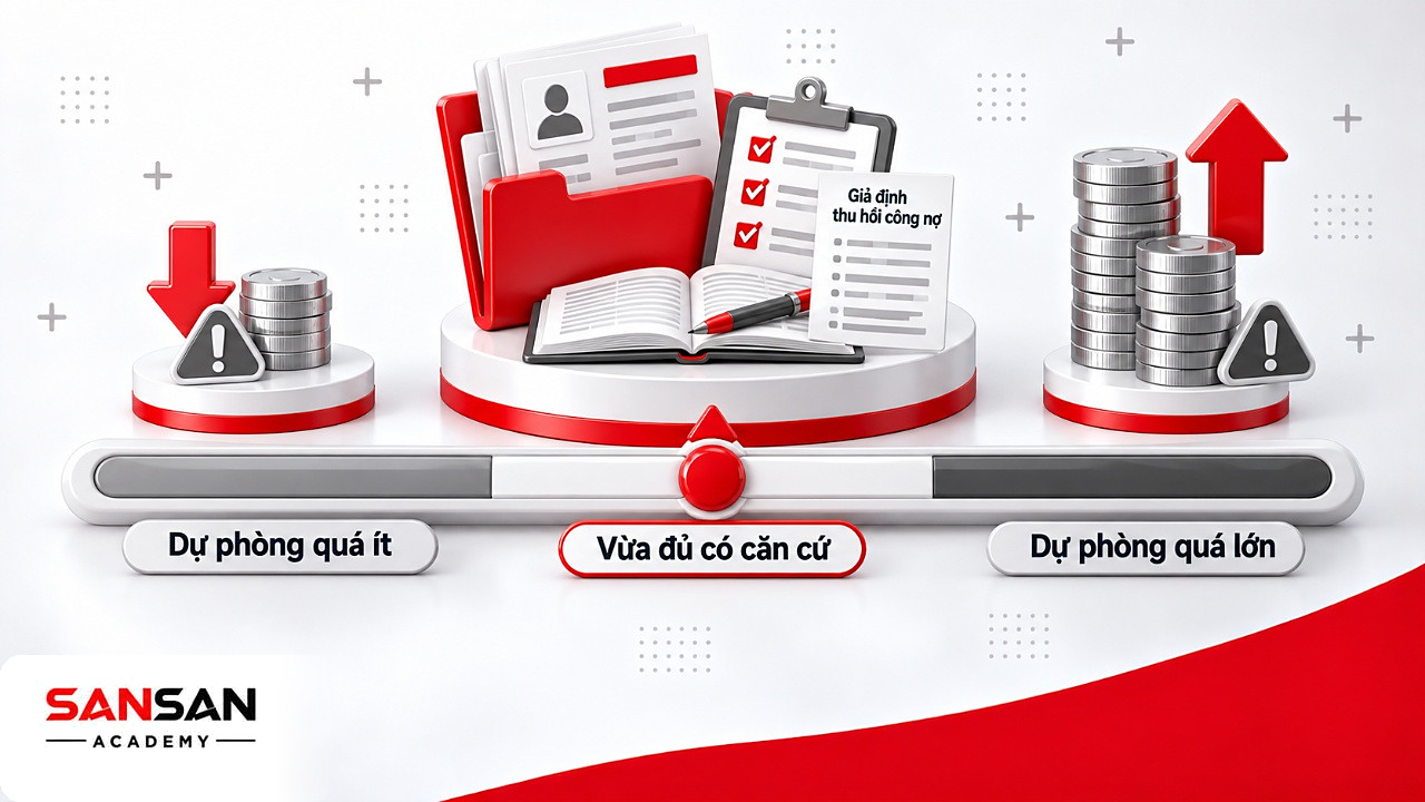 Thang đo mức dự phòng phải thu theo nguyên tắc thận trọng trong 7 nguyên tắc kế toán, từ quá ít đến quá lớn