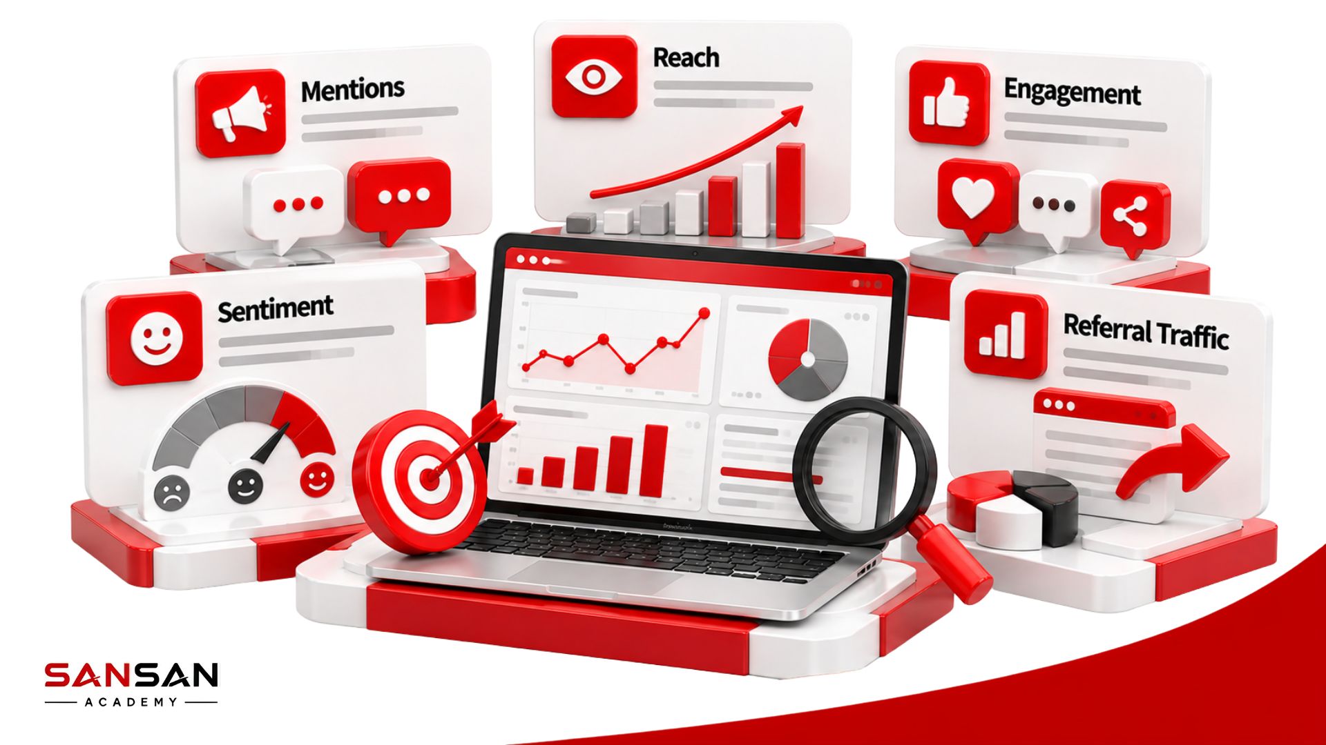 Các chỉ số đo lường hiệu quả Earned Media gồm Mentions, Reach, Engagement, Sentiment và Referral Traffic