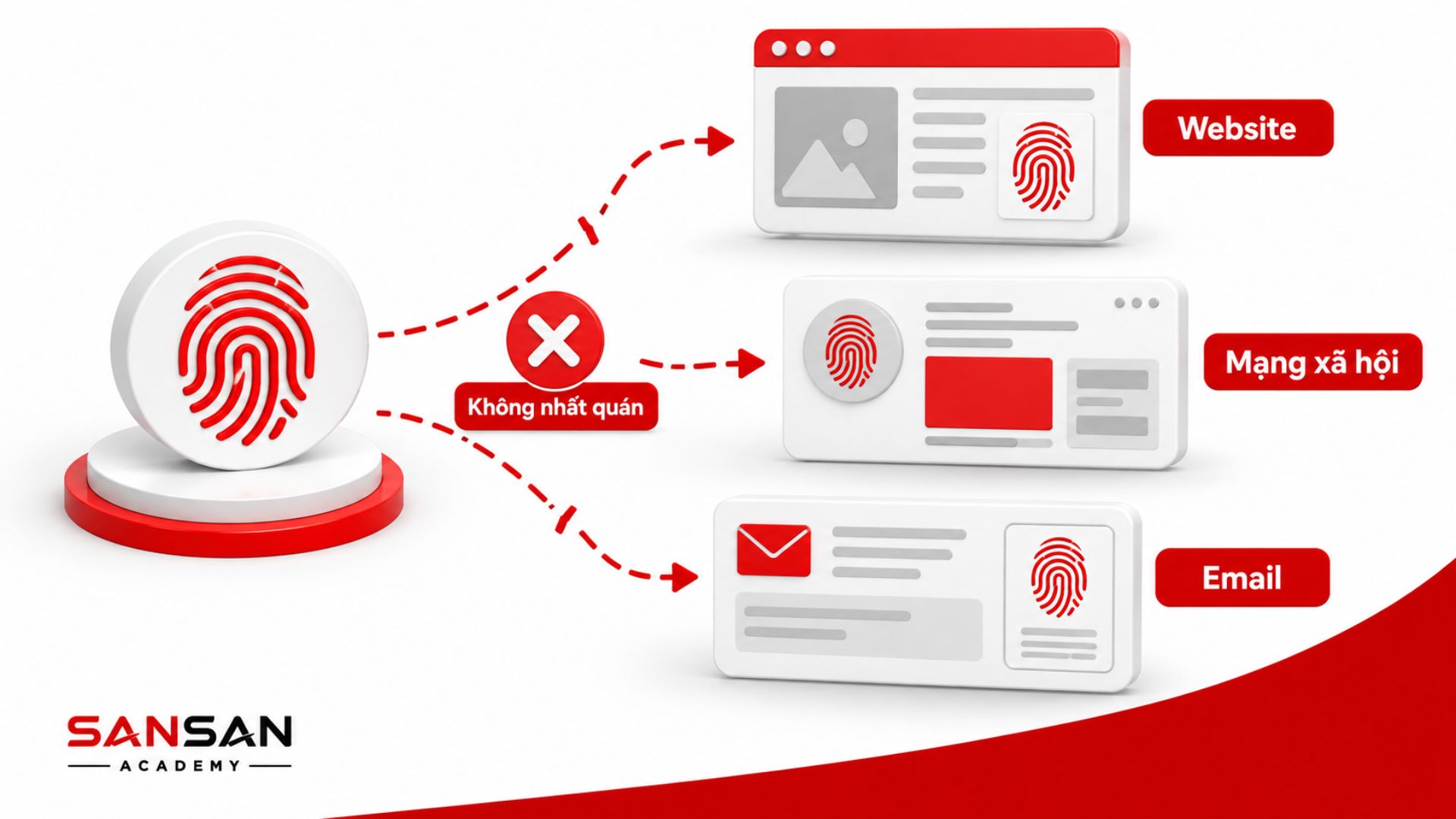 Nội dung thương hiệu cá nhân thiếu nhất quán giữa website, mạng xã hội và email làm giảm khả năng nhận diện.