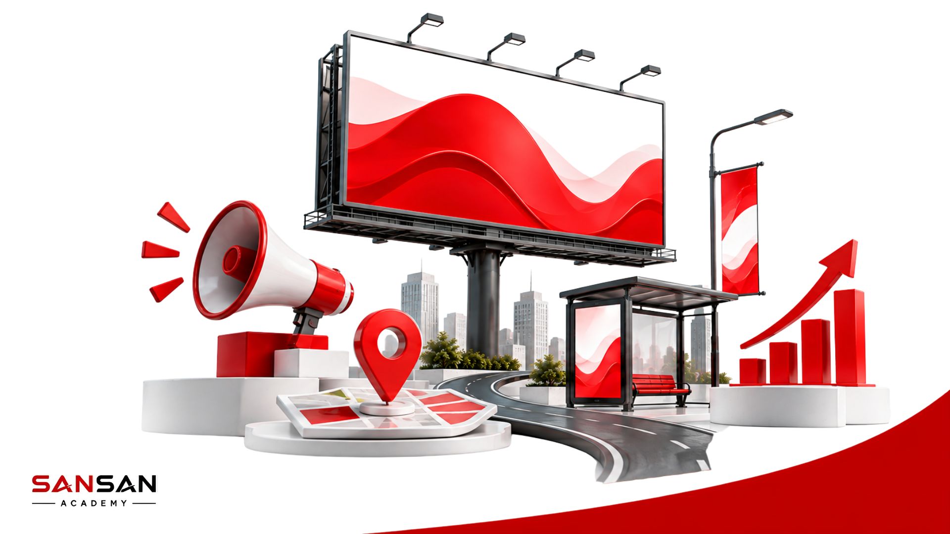 Vai trò của quảng cáo OOH trong Marketing với billboard, vị trí ngoài trời và biểu đồ tăng trưởng nhận diện thương hiệu