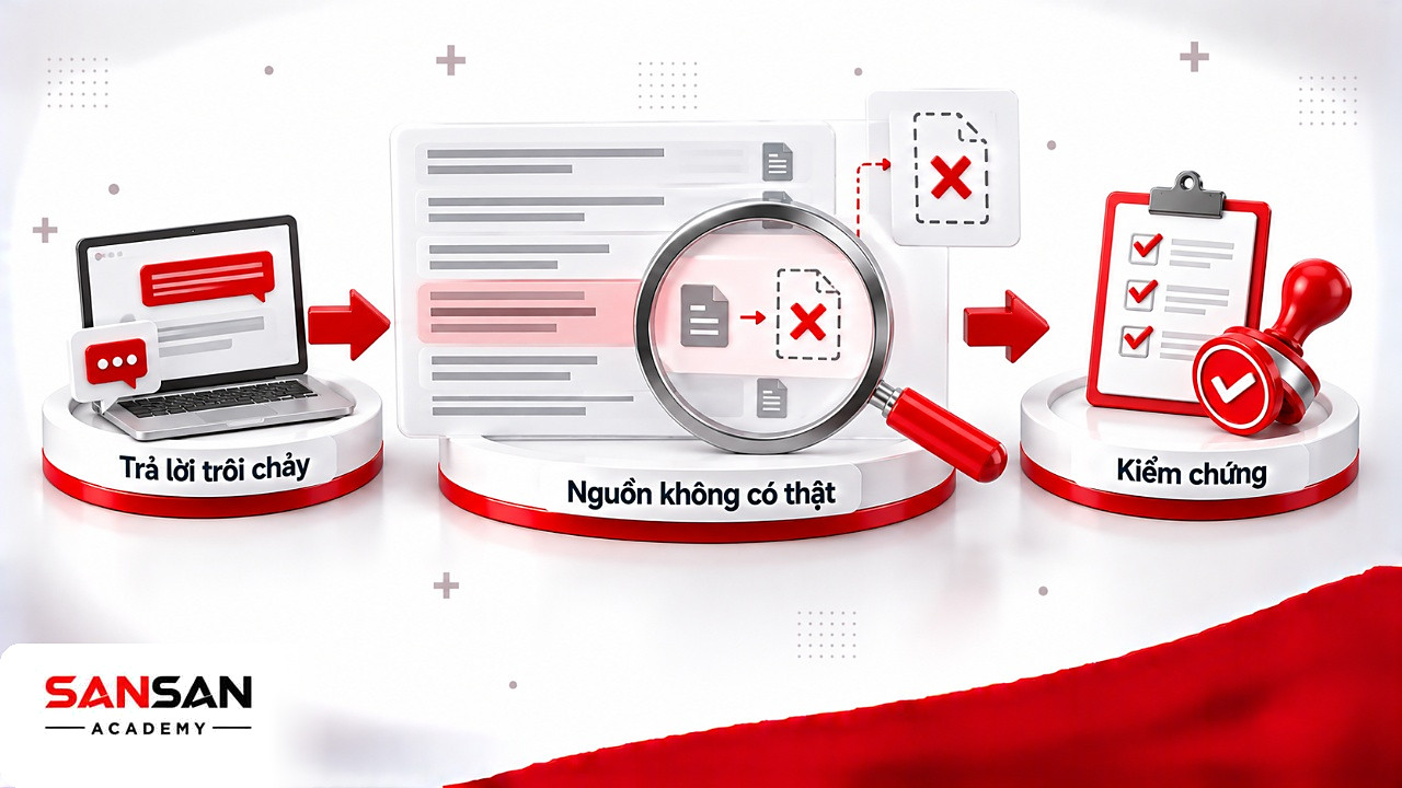 Kính lúp soi một nguồn không có thật trong câu trả lời trôi chảy do AI tạo sinh đưa ra