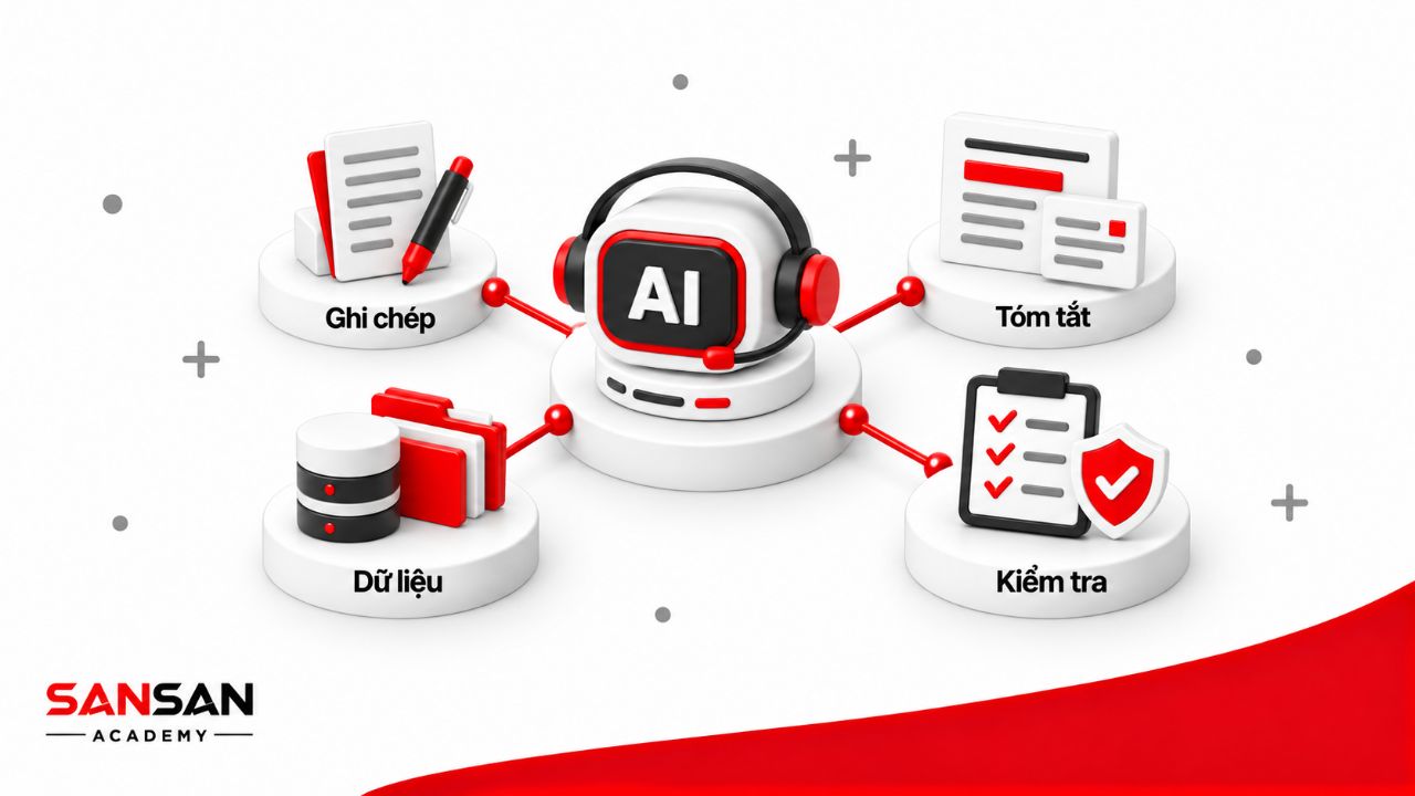 AI trong telesale hỗ trợ ghi chép, tóm tắt cuộc gọi, kết nối dữ liệu và kiểm tra thông tin