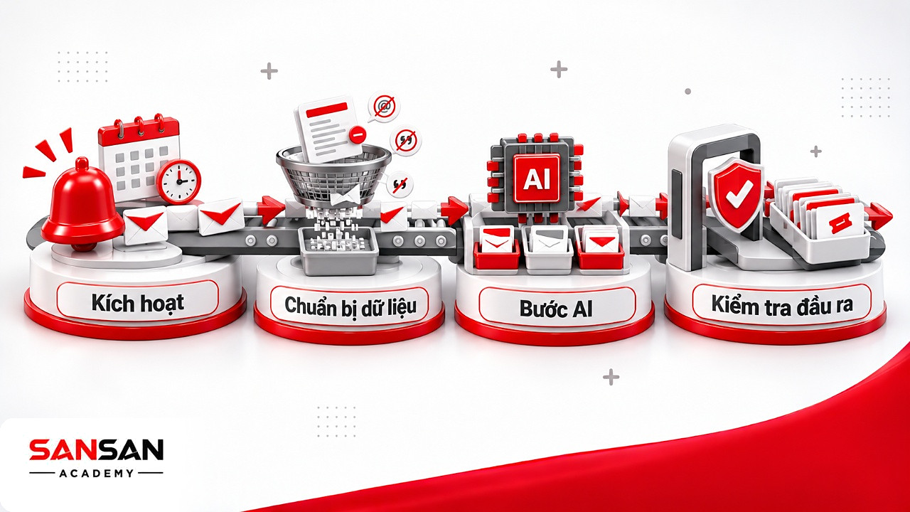 Băng chuyền năm thành phần quy trình: AI Workflowéo sai cả quy trình